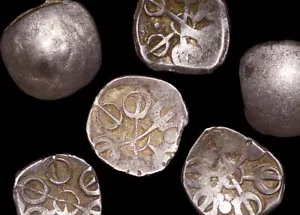 Set of 2 Ancient Indian Silver Coins – Achaemenid Gandhara (500–300 BCE) - Picture 1 of 1