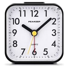 Small Battery Operated Analog Travel Alarm Clock Silent No Ticking, Lighted o...