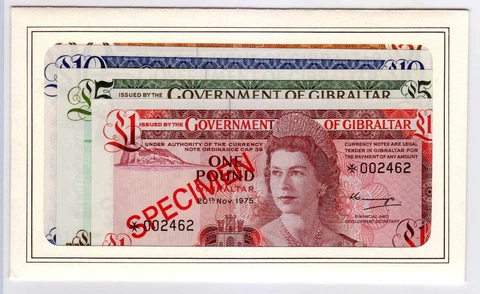 1975 Gibraltar Specimen Mint UNC £1 £5 £10 £20 Banknotes with Franklin Mint COA Cover