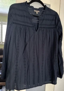 Blusa Style & C0 Mangas Largas Ojales Talla S Hecha en India Cuello Dividido Nueva con - Imagen 1 de 8