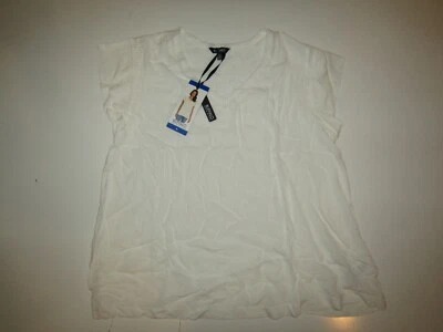 David Bitton BUFFALO Womens Ivory White Shirt L V-Neck Light Wt S/S Blouse  - Image 1 of 2