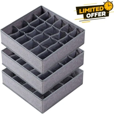 3 Pack Sock Underwear Organizer Dividers, 64 Cell Fabric Foldable Drawer... - Image 1 of 4