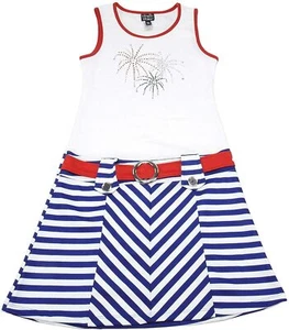 Pink & Violet Girls Sleeveless Embellished Firework Stripe Dress, Red/White/Blue - Picture 1 of 1