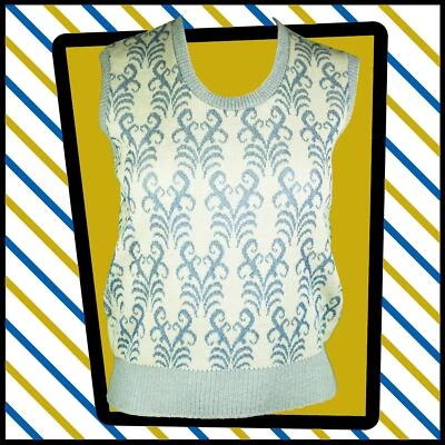 Vintage JOHN DAVEY Women's 1970s Tank TOP Light Blue/White  UK 8  589 B - Image 1 of 4