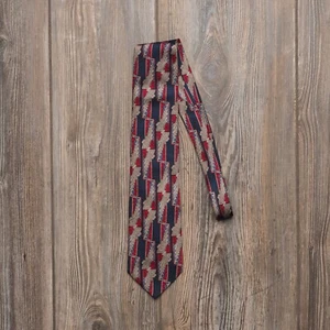 Corbata Ermenegildo Zegna 100 % cuello de seda patrón repetido azul marino/rojo hecho en Italia - Imagen 1 de 5