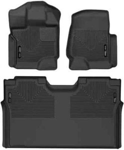 Floor Mats for Ford F-150 SuperCrew 2015-24, Front & 2nd Row, Black 🛠️ - Picture 1 of 6