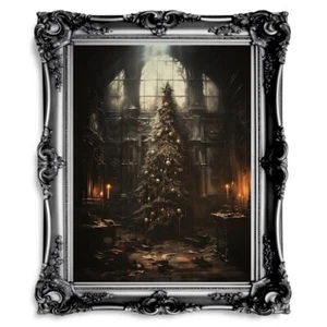 Gothic Christmas Tree Gothic Wall Art Abandoned House Christmas Painting Dark Co - Picture 1 of 22