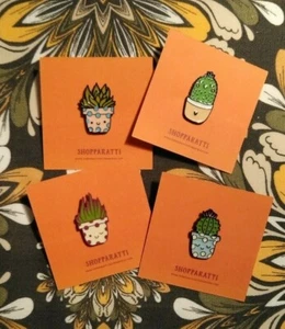 CACTUS Plant PIN, Smiling Planter Brooch, Landscaper, Enamel Jewelry, Succulent - Picture 1 of 11