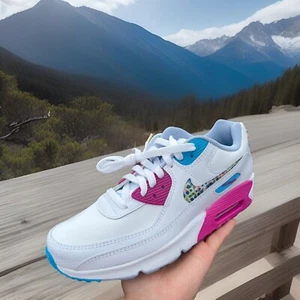 Nike Air Max 90 LTR SE "White/Multi/Active Fuchsia Gradeschool Girl Shoe Sz 6y - Picture 1 of 5