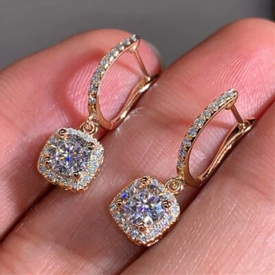3 Colors Womens 14K Gold Plated Sparkling Iced CZ Huggie Earrings Drop Dangle - Image 1 of 4