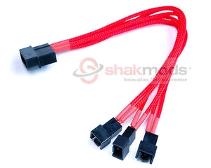 Shakmods Molex to 3 x 3 pin Fan 20cm Y Splitter Power Cable 7v Red Sleeved - Picture 1 of 5