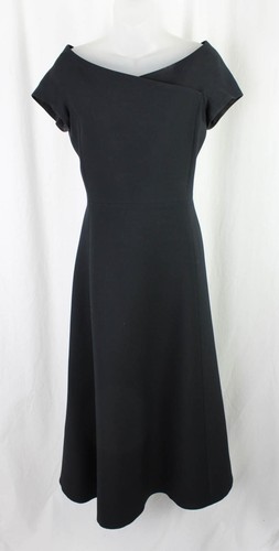 Abito midi Christian Dior donna nero misto lana seta manica lunga fiocco accento 8