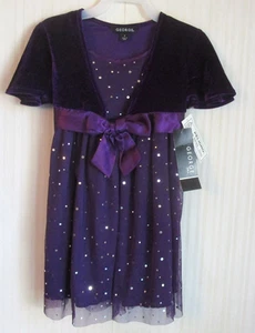 George Girls Purple Velour Glitter Sparkle Dress Tulle Skirt Size 4 - Picture 1 of 6