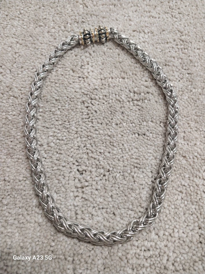 Collar Cuerda Cadena Gruesa Gruesa Tono Plata RAU KLIKIT De Colección 14"  Foto 1 de 4