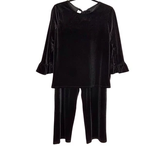 Conjunto Top y Pantalones Talbots Terciopelo Terciopelo Negro Elástico Talla 2X Vacaciones - Imagen 1 de 9