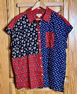 NUEVA Blusa Style & Co. Para Mujer 2X Ditzy Floral Bloques de Color Rojo Azul Abotonada - Imagen 1 de 6