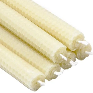 6 Count Beeswax Taper Candles Hand Rolled - Smokeless Dripless -Natural Scent... - Picture 1 of 6