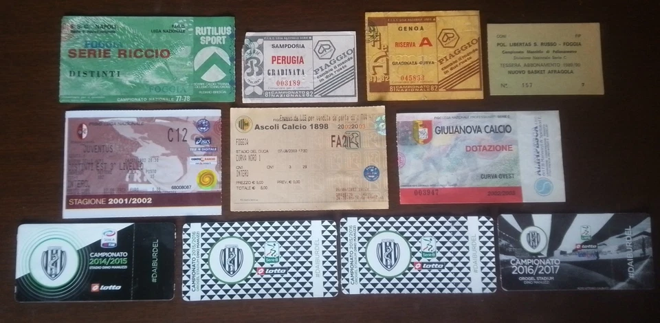 10 BIGLIETTI CALCIO (+ in omaggio 1 di BASKET): anni 70-80-2000 squadre varie - Immagine 1 di 1