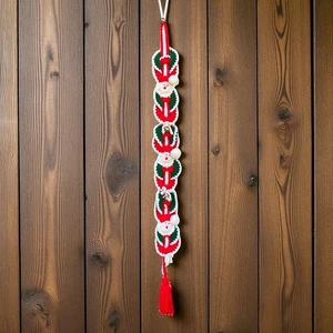 "Cara de Papá Noel vintage tejida a mano con campanas decoración de puerta colgante de Navidad 45""" - Imagen 1 de 11