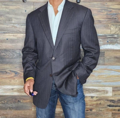 Canali Italy Wool Charcoal Gray Striped Dual Vent Blazer Jacket 41 L *EXCELLENT* - Image 1 of 4