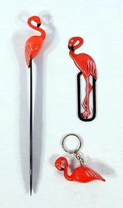 Schlüsselanhänger handbemalt rosa Flamingo Post Brieföffner Lesezeichen (3er Set) - Bild 1 von 1