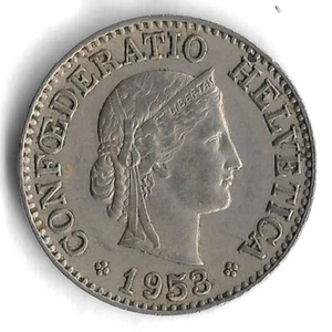 1953 Switzerland 10 Rappen World Coin - Mintage 6,149,000 - KM# 27 - Picture 1 of 2