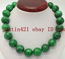 Huge 20mm Natural Green Jade Jadeite Round Beads Gemstone Necklace 18'' AAA
