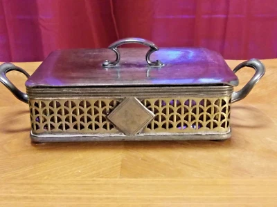 Meriden B. Co. Antique Nickel Silver Card Holder/Footed Tray -With glass insert - Image 1 of 4