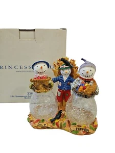 Neu im Karton Vintage Princess House HERBST Schneemenschen Salz & Pfefferstreuer Set & Ständer - Bild 1 von 8