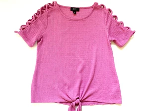 BCX Women Junior's Tie-Hem Lattice Short Sleeve Top Blouse Size S - Picture 1 of 1
