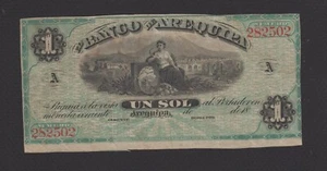 PERU, Banco de Arequipa 1 Sol, 1870S P#S117r .Selten. - Bild 1 von 2