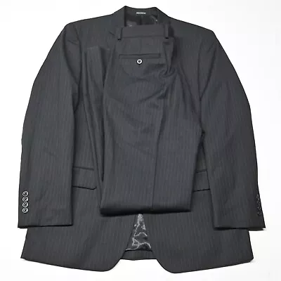 Pronto Uomo 44L 36x34 Gray Stripe 100% Wool Mens Jacket Pants Suit - Image 1 of 4