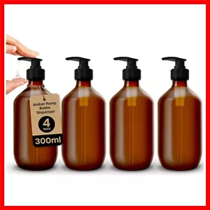Refillable Amber Soap Dispenser Set - 4 Pack with Easy Labeling & Organization - Picture 1 of 9