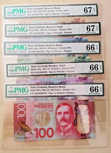 Set of Five 2003-09 New Zealand $5-$100 Notes UNC PMG 66-67 EPQ - Picture 1 of 2