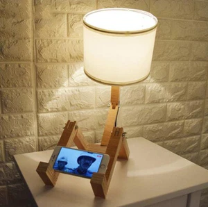 Creative Wooden Desk Lighting DIY Adjustable Robort Body Plug In Table Lamp Deco - Picture 1 of 14