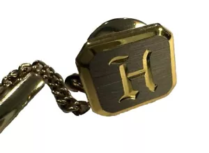 Tie Tack Pin Letter H Initial Vintage Two-tone Square Pin (A37) - Picture 1 of 8