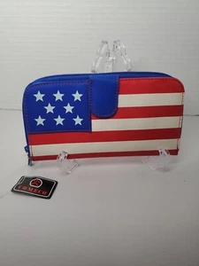 Comeco American Flag Patriotic Red White & Blue Print Zip Around Wallet NEW - Picture 1 of 11