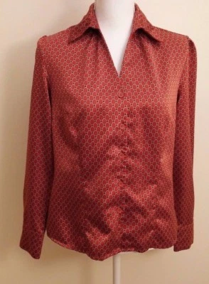 Blusa de carrera East 5th para mujer, talla 10, roja con pequeño diseño botón delantero LS Foto 1 de 4