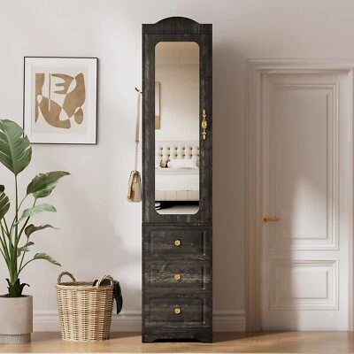 Left Armoires Wardrobe Closet Cabinet with 3 Drawers and Mirror,Brown - Image 1 of 4