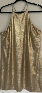 Halston Metallic Gold Shift Dress Mini Racerback Sleeveless Size 14 NWT - Picture 1 of 24