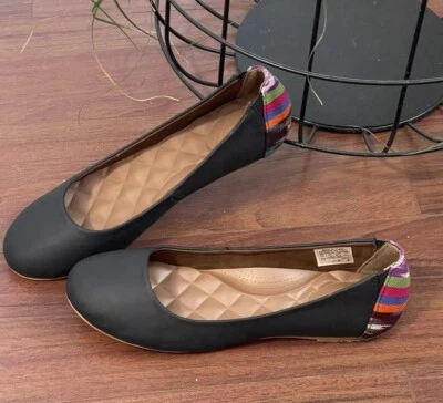 Reef Tropic Sea Women's Ballet Flats Sz. 8M Striped Colorful Heel Black Leather - Image 1 of 4