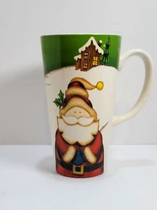 Latte Mug 16oz Primitive Santa and Snowman 6" Stoneware Christmas Winter - Picture 1 of 3