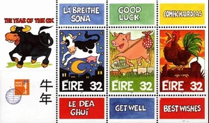 IRELAND 1997 GREETINGS CHINESE YEAR OF THE OX SOUVENIR SHEET 3 STAMP SC 1044 MNH - Picture 1 of 5