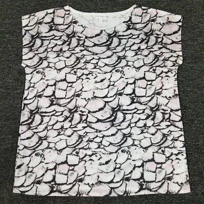 Модный жук Топ женщин XL белый цветочный лепесток по всему печати крышка рукав рубашка - Изображение 1 из 4