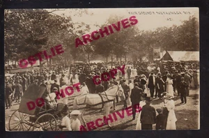 Weyauwega WISCONSIN RPPC c1910 COUNTY FAIR Tents CARNIVAL BOOTHS Midway WI KB - Picture 1 of 3