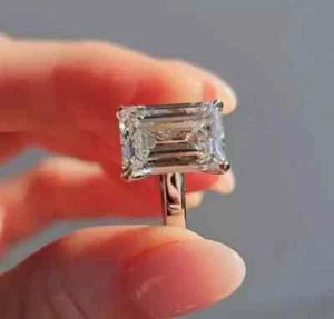 Anello da sposa 4 ct taglio smeraldo VS1/F diamante coltivato in laboratorio vero platino 950 - Foto 1 di 8