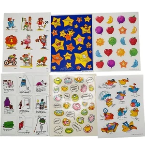 Vintage 80er Stickerbogen unbenutzt Sterne Sport Obst Vogel Ballon Worte Stand Retro 2 - Bild 1 von 13