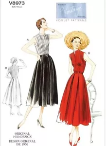 Vogue Vintage 1950er V8973 plissiertes Kleid & Gürtelmuster Miss, Übergröße 8-16, 16-24 - Bild 1 von 8