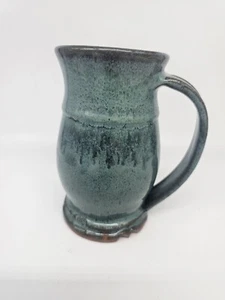 Vintage Hand Thrown Studio Art Pottery Mug Blue Drip Glaze Signed - Picture 1 of 9