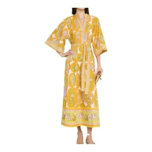 Alemais Diana gelb Paisley Gürtel Midikleid Größe 6 (10). Neu ohne Etikett - Bild 1 von 17